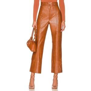 BARDOT Croc Vegan Leather High-Waisted Crop Boot Trouser Pants in Tan Size M/6